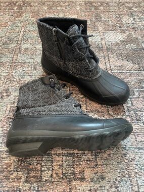 Sperry Duck Boots Size 8 Black Waterproof Rain Boots Lace Up Ankle Winter